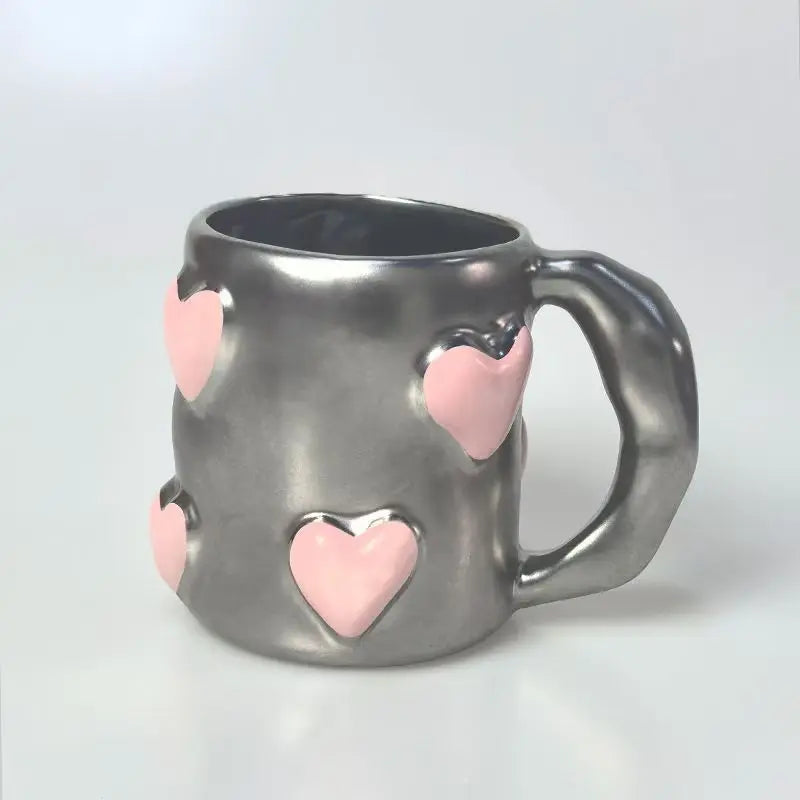 Cute Heart Pink Ceramic Mug Home Coffee Cups Set Kitchen Drinkware Set Birthday Gift Home Decoration