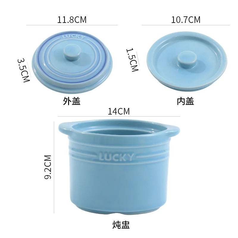 Double Lid Ceramic Bowl,Bird's Nest Steamed Egg Bowl Dessert Cup Stockpot for Boiling, Simmer Cooking Pot Kitchen Cooking Tools