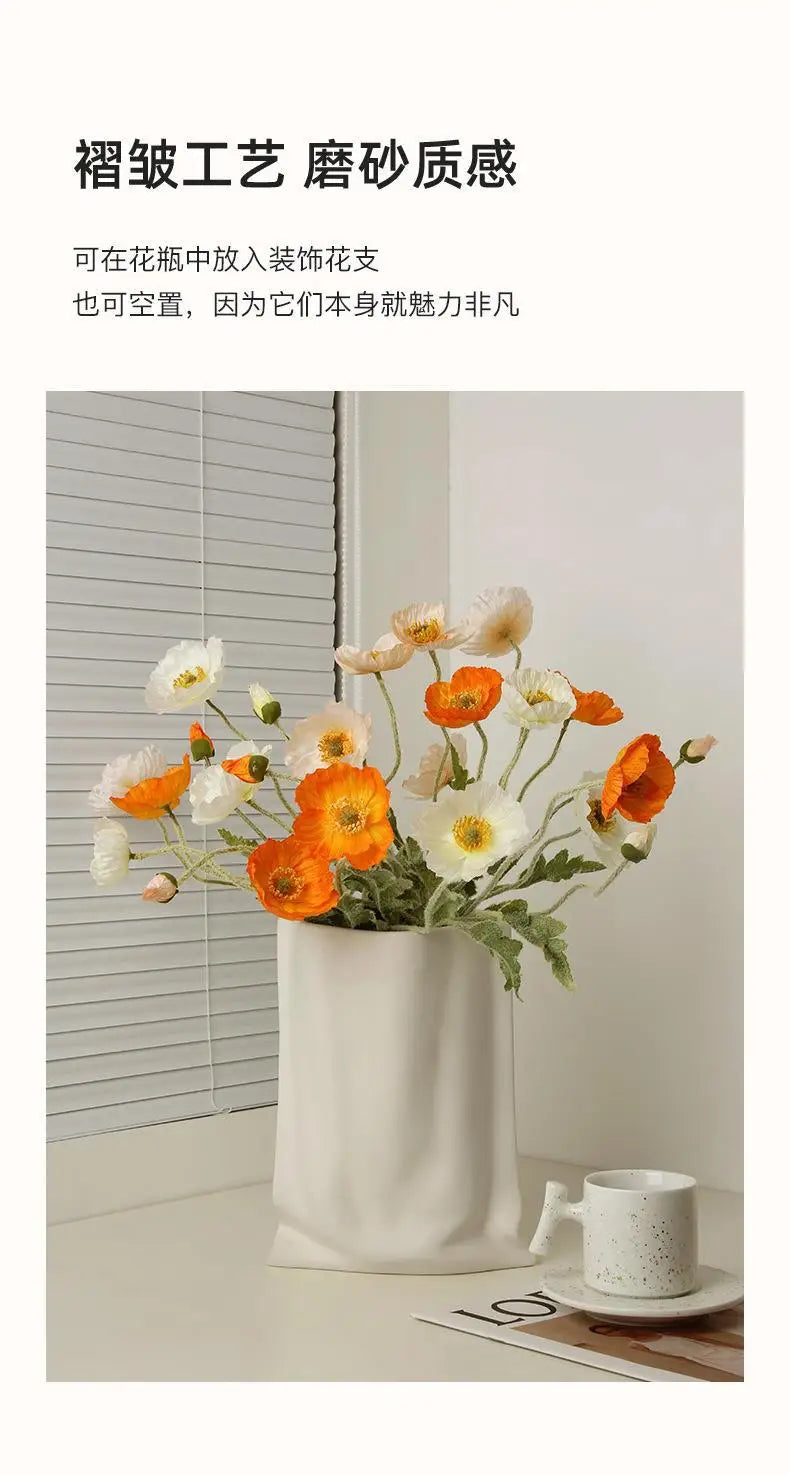 Beihanmei Cream Ceramic Vase Elegant Home Decor for Living Room Entryway Tabletop Flower Arrangement