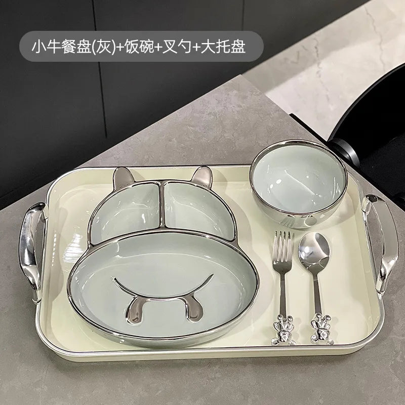 Ceramic Compartmentalized Dinner Plate For Adults To Lose Weight, Cute Dish Plate For One Person To Eat, Separate Meal System