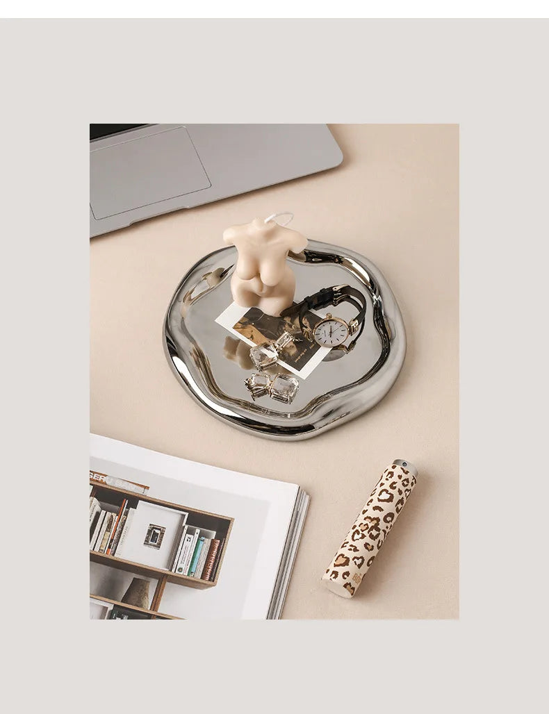 Creative Home Light Luxury Decoration Tray Ceramic Storage Tray Fruit Snack Tray Coffee Table Jewelry Tray Ins Decoration