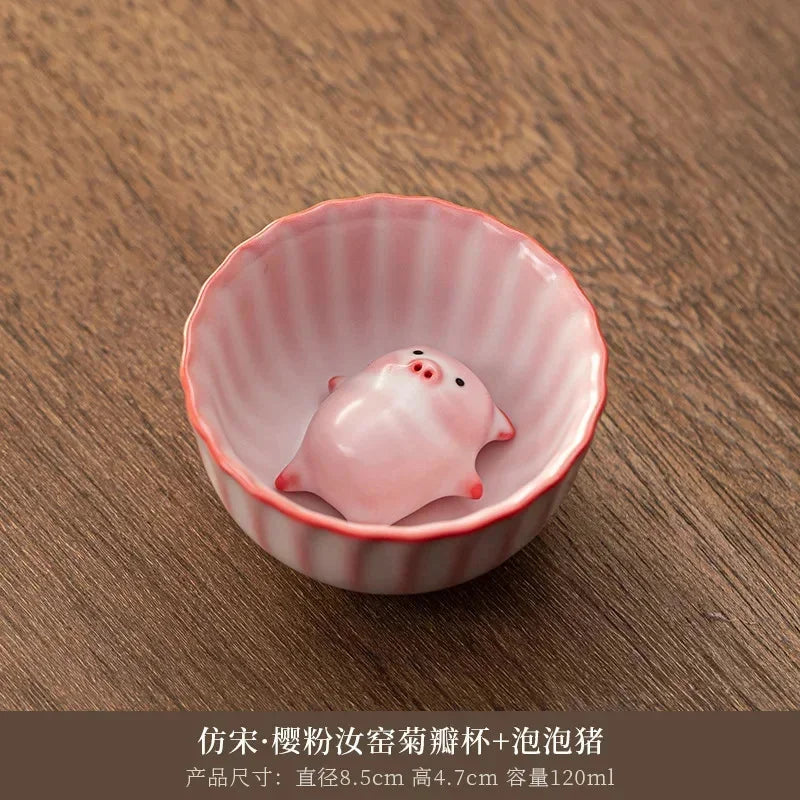 Creative Pig Inside Ceramic Teacup, Funny Bubble Spitting Pig Design, Espresso Coffee Water Mug, Cute Novelty Gift