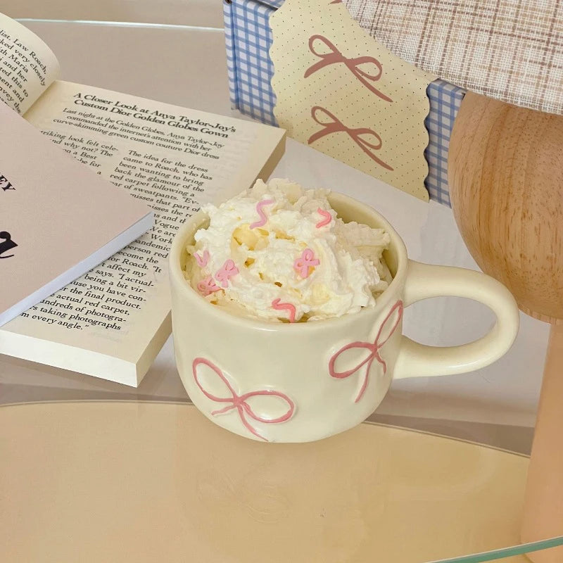 Bow shaped mug for girls with high looks, home ceramic water cup