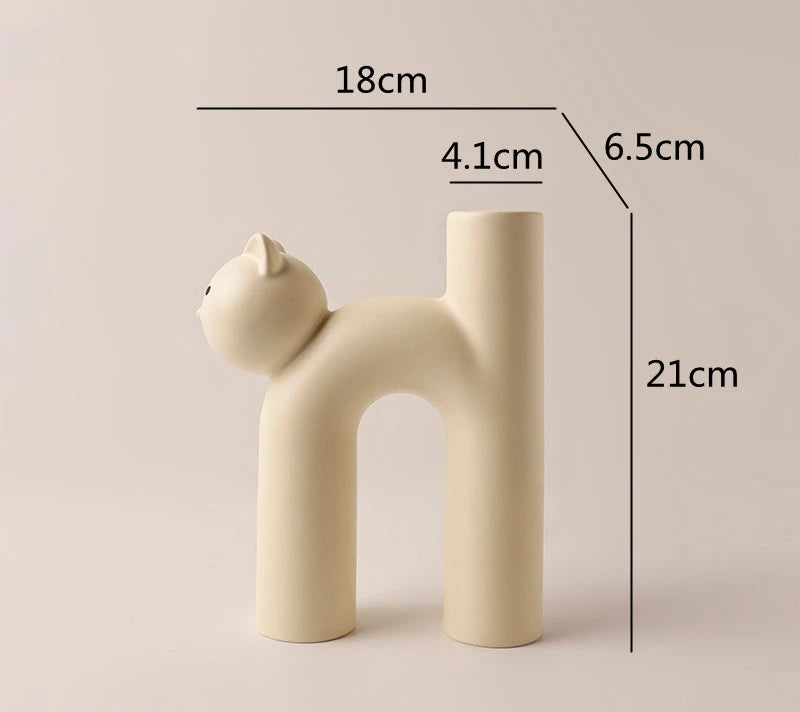 Ceramic Flower Vase H-shaped Cute Tubular Kawaii Cat Vase Room Home Desktop Decoration Room Decor Art Ornament Gift Flowerpot