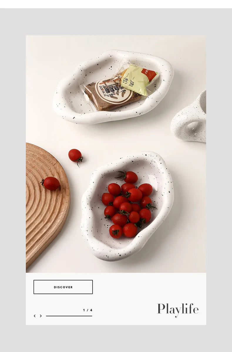 Creative Home Light Luxury Decoration Tray Ceramic Storage Tray Fruit Snack Tray Coffee Table Jewelry Tray Ins Decoration