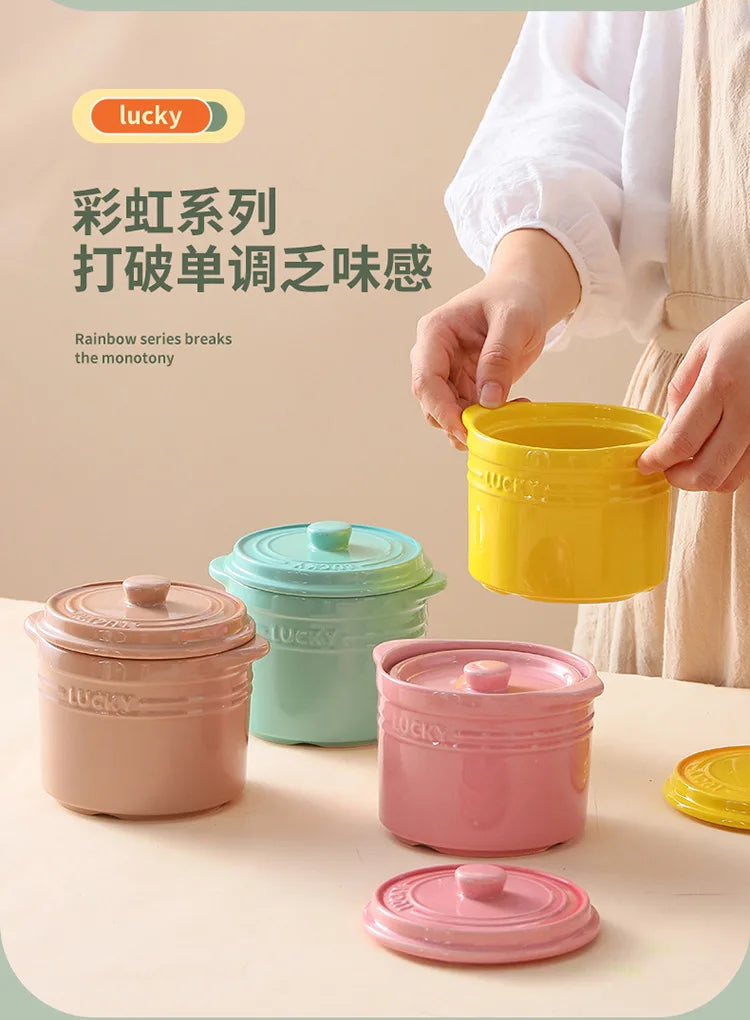 Double Lid Ceramic Bowl,Bird's Nest Steamed Egg Bowl Dessert Cup Stockpot for Boiling, Simmer Cooking Pot Kitchen Cooking Tools