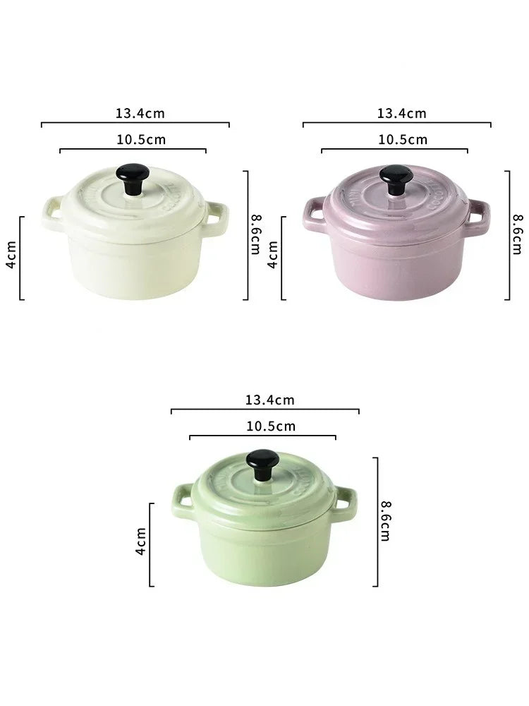 Ceramic Breakfast Bowl with Hanging Ears Anti-scalding Microwaveable Kid's Steamed Egg Food Bowl with Lid Household Soup Bowl