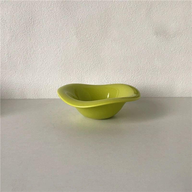 Ins Ceramic Saucer Korean Style Dessert Yogurt Oats Bowl Cream Color Fruit Salad Container Food Display Plate Kitchen Utensils