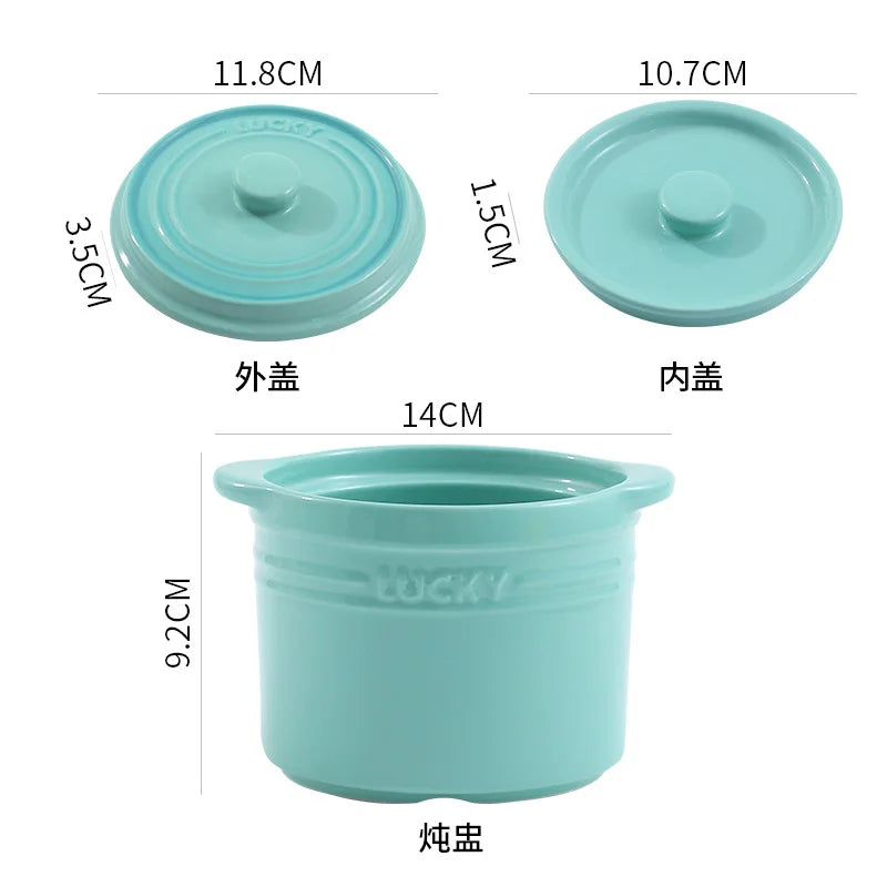 Double Lid Ceramic Bowl,Bird's Nest Steamed Egg Bowl Dessert Cup Stockpot for Boiling, Simmer Cooking Pot Kitchen Cooking Tools