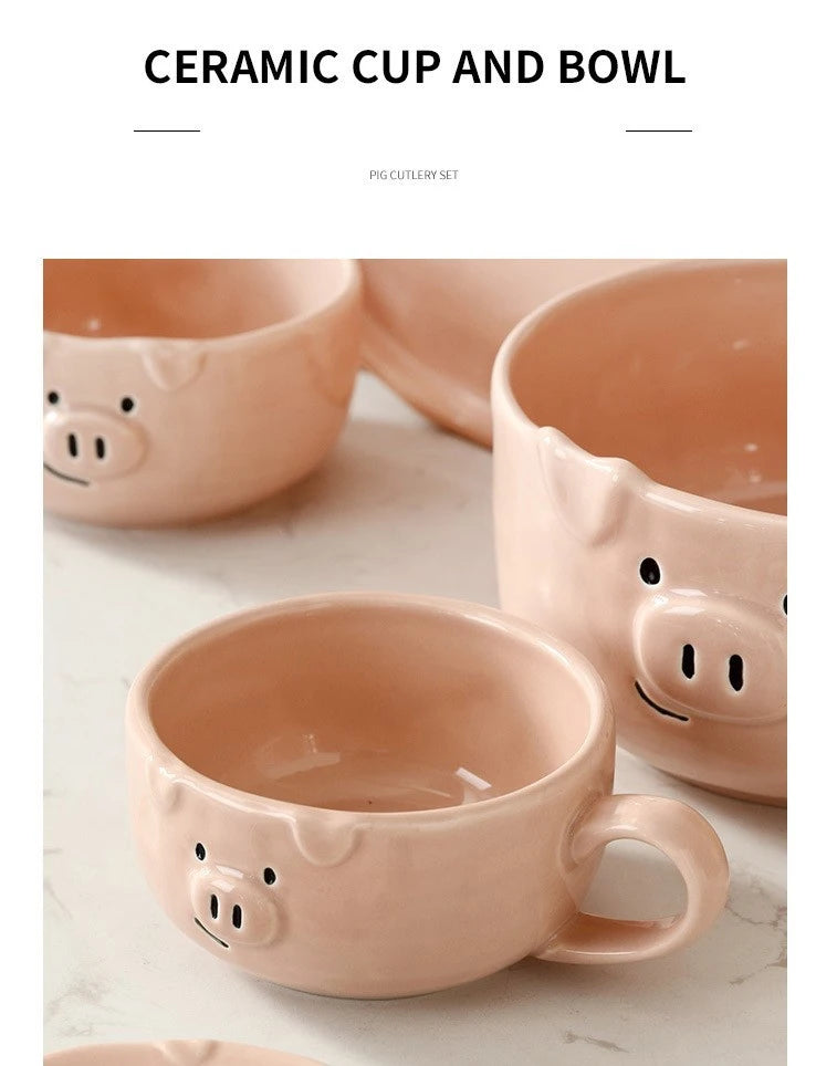 European Creative Cute Pink Pig Tableware Dishes Home Ceramic Plate Breakfast Nordic Wind Irregular Matte Plate Kitchen Utensils