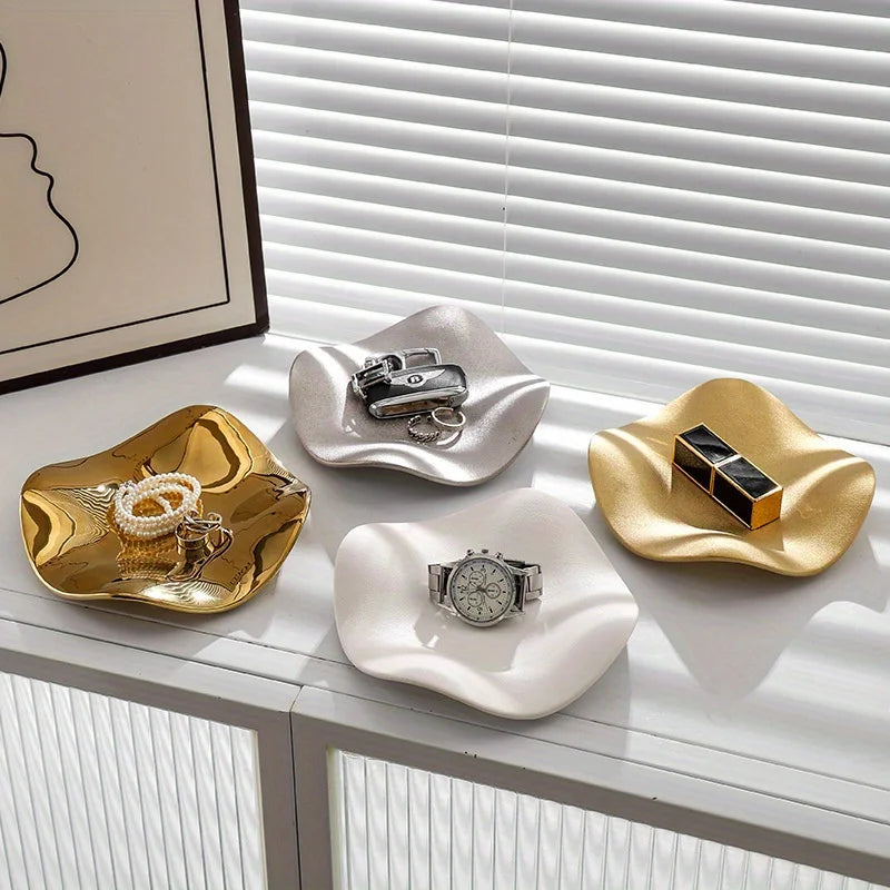 Ceramic Jewelry Tray - Unique Flower Design Storage Display Plate for Accessories, Artistic Home Decor, Jewelry Trays