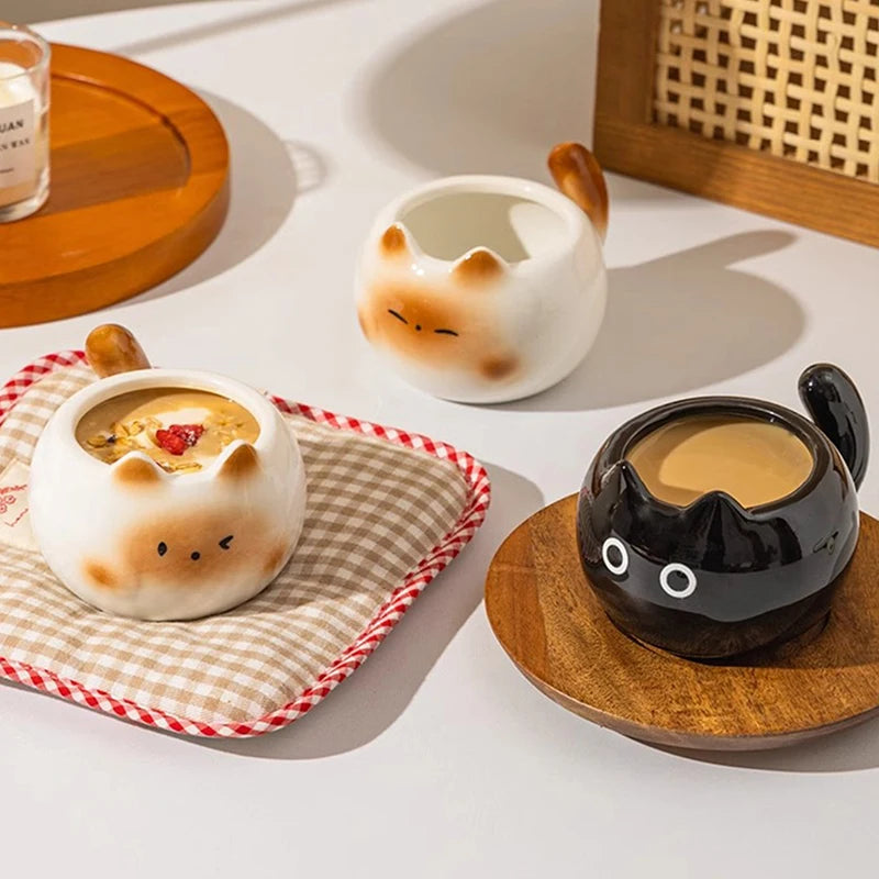 1Pc Siamese Cat Coffee Cup Creative Cute Kitten Mug High-Looking Exquisite Cup Suitable for Coffee Shop Latte Latte Cup Office Living Room Home Bedroom Drinking Cup Afternoon Tea Flower Tea Black Tea Cup Gift