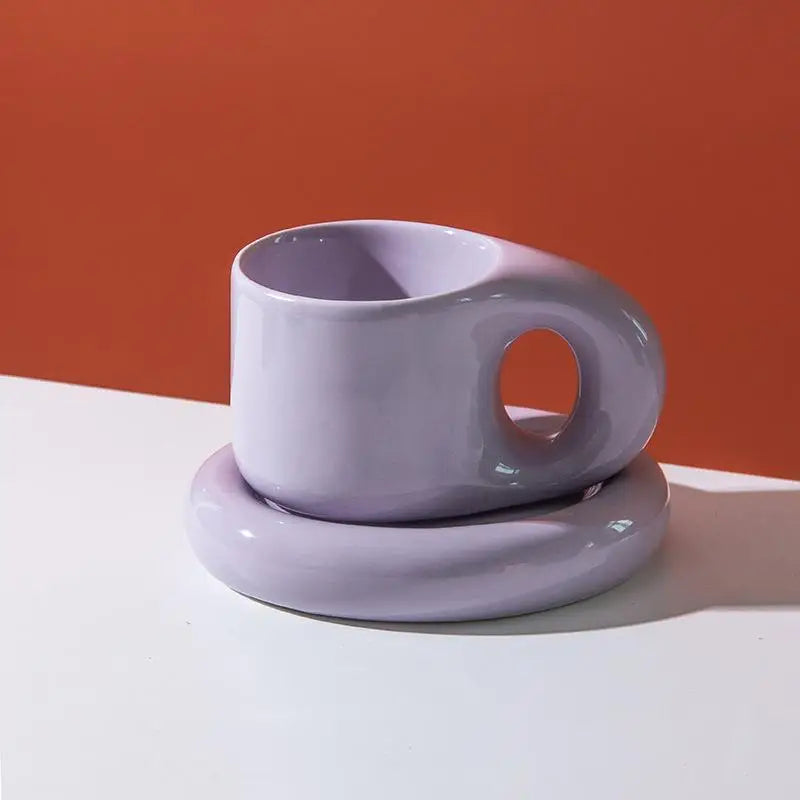 400ml Fat Handmade Chubby Mug Creative Nordic Home Decoration Oval Plate Personalized Ceramic Cup Saucer Coffee Tea Milk Cake