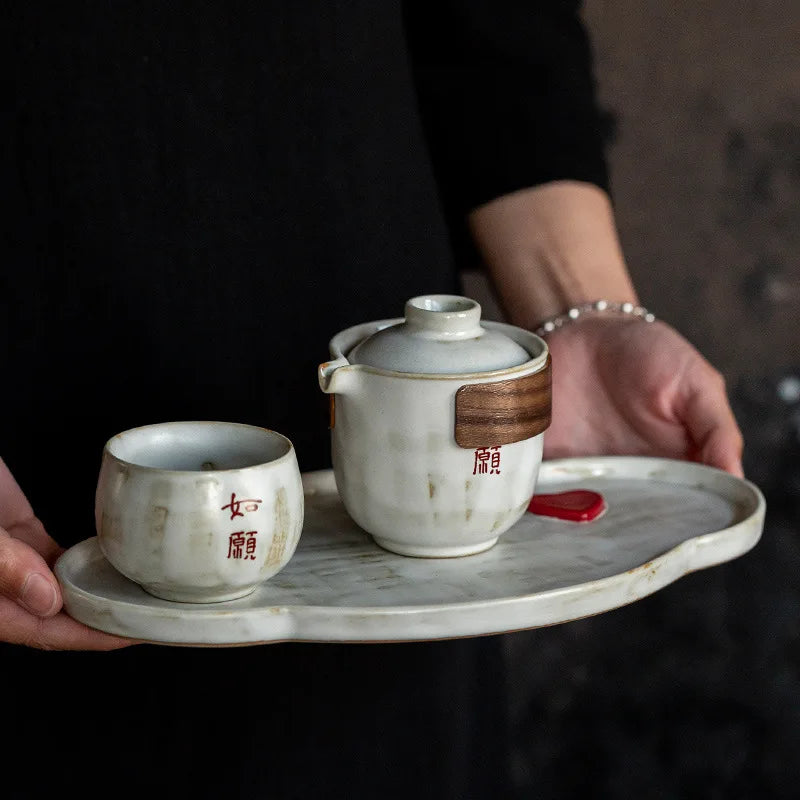 Creative Dry Brew Tray Ceramic Tea Tray Powder Introduction Oval Retro Home Use
