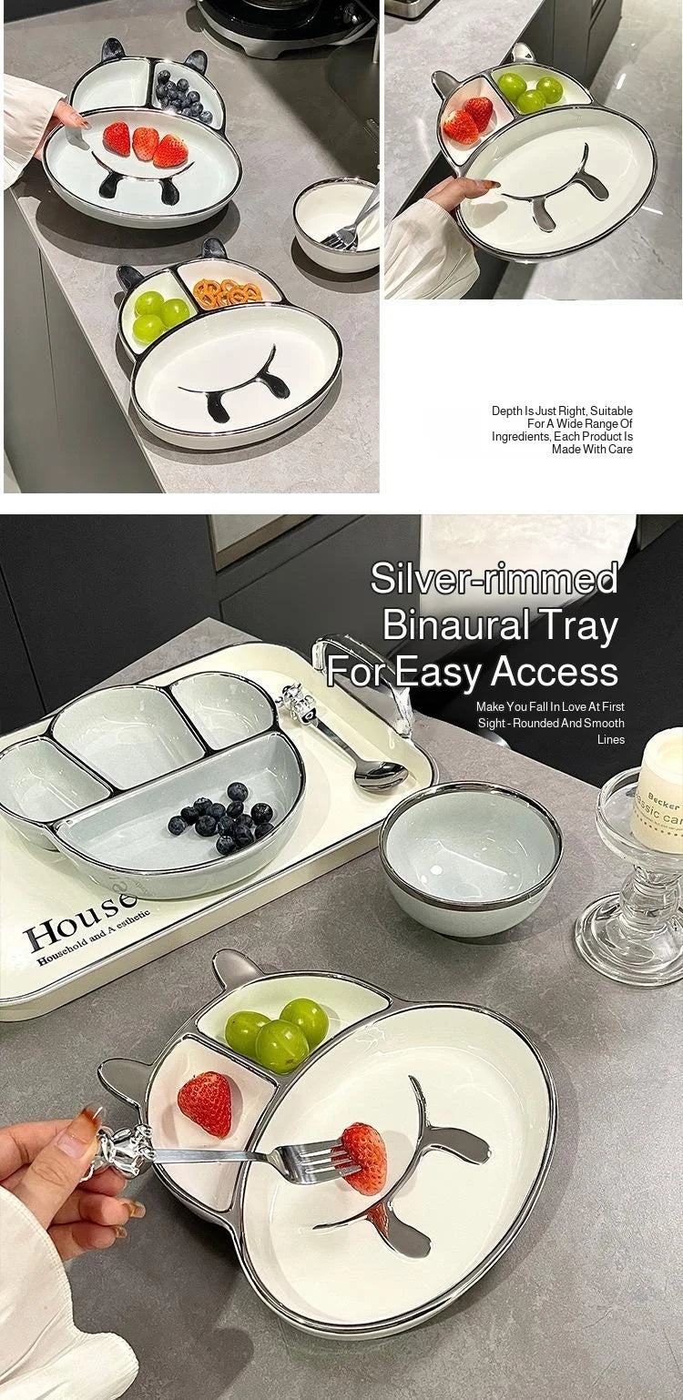 Ceramic Compartmentalized Dinner Plate For Adults To Lose Weight, Cute Dish Plate For One Person To Eat, Separate Meal System