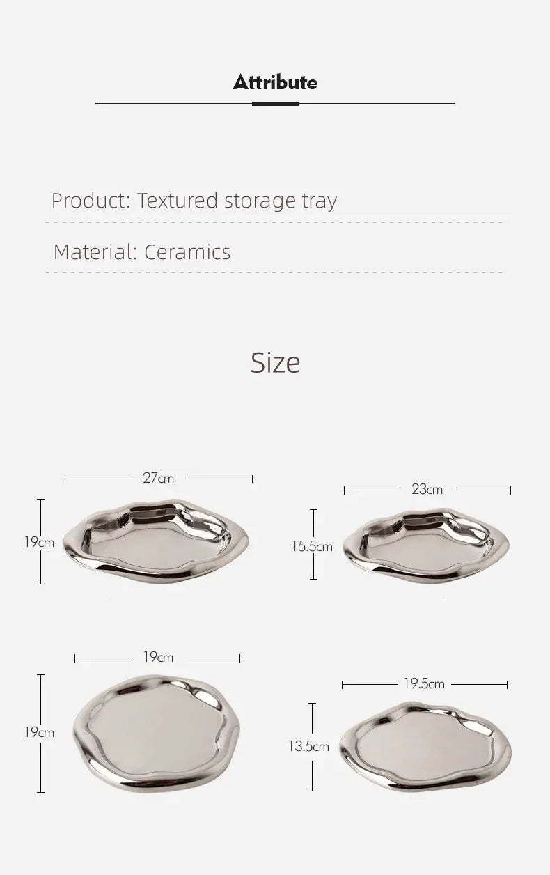Nordic Silver Plated Ceramic Dish Irregular Tray Decorative Jewelry Organizer ins Creative Tray Luxury Ceramic Storage Tray