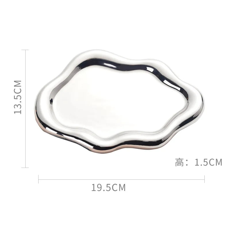 Silver Ceramic Plate Dish Irregular Tray Decorative Tray Storage Plate Household Snack Dish Shooting Props Shop Display