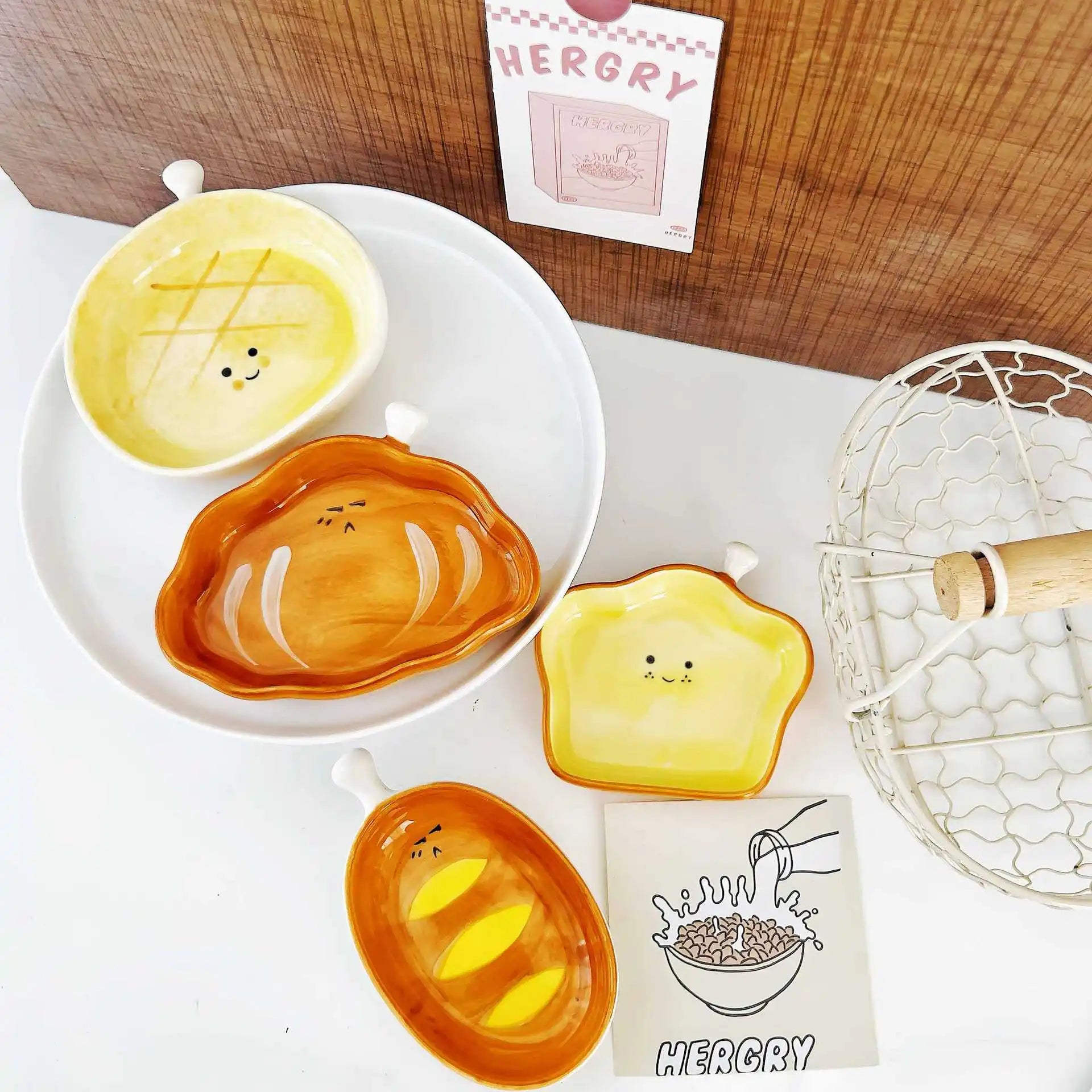 Ceramic bread plate cute croissant pattern dessert plate home creative plate
