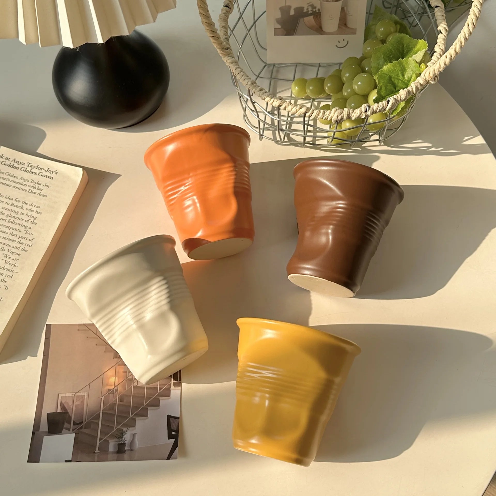 Ceramic Irregular Coffee Cup，200/400ml Pure Color Coffee Mug  Milk Mug Tea Drinks Water Cup，Home Office Tumbler Mugs