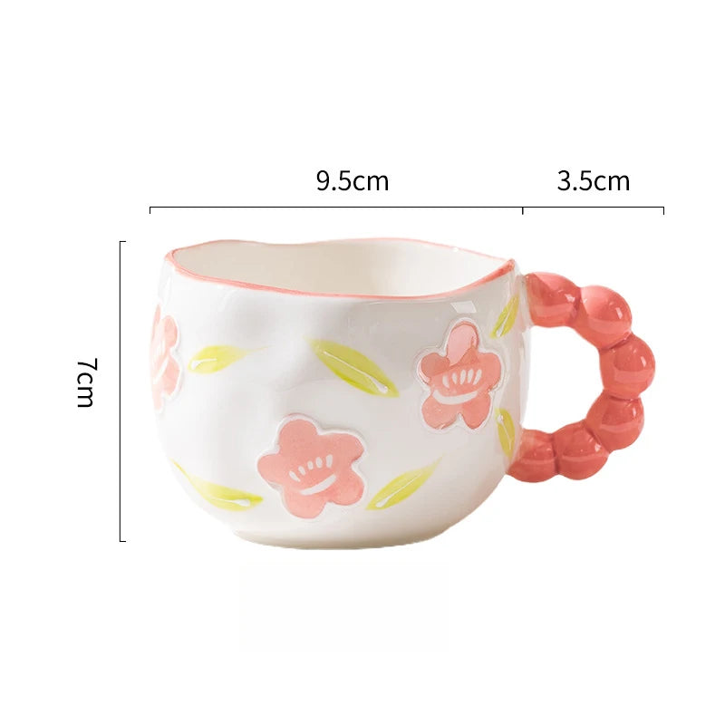 Cute Ceramic Mugs Cloud Heart Pattern Coffee Cups Flower Milk Tea Cup 250ML Drinkware Kitchen