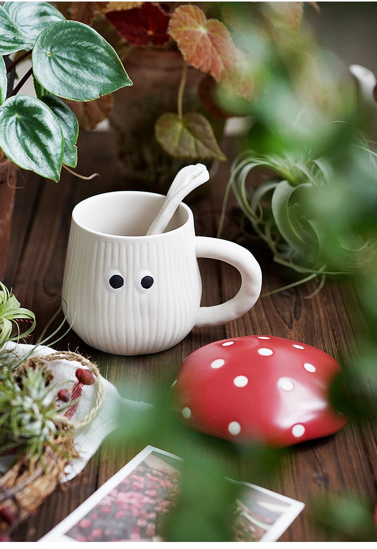 Cute Red Mushroom Ceramic Tableware Coffee Cup Afternoon Tea Set Creative Cartoon Pastry Plate Rice Bowl Salad Plate Dinner Dish