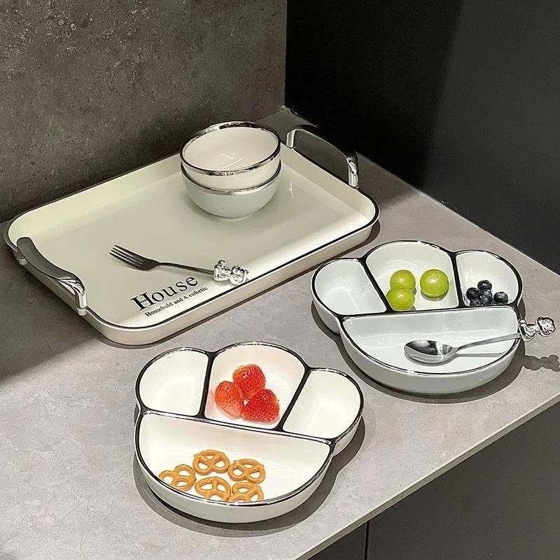 Ceramic Compartmentalized Dinner Plate For Adults To Lose Weight, Cute Dish Plate For One Person To Eat, Separate Meal System