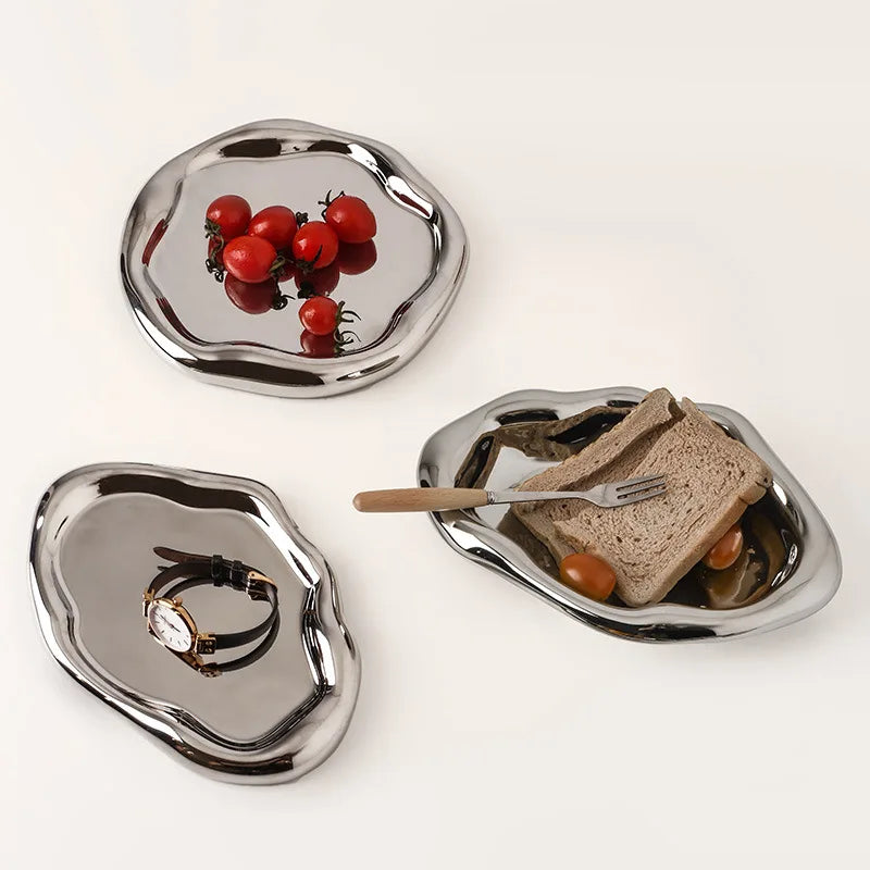 Creative Home Light Luxury Decoration Tray Ceramic Storage Tray Fruit Snack Tray Coffee Table Jewelry Tray Ins Decoration