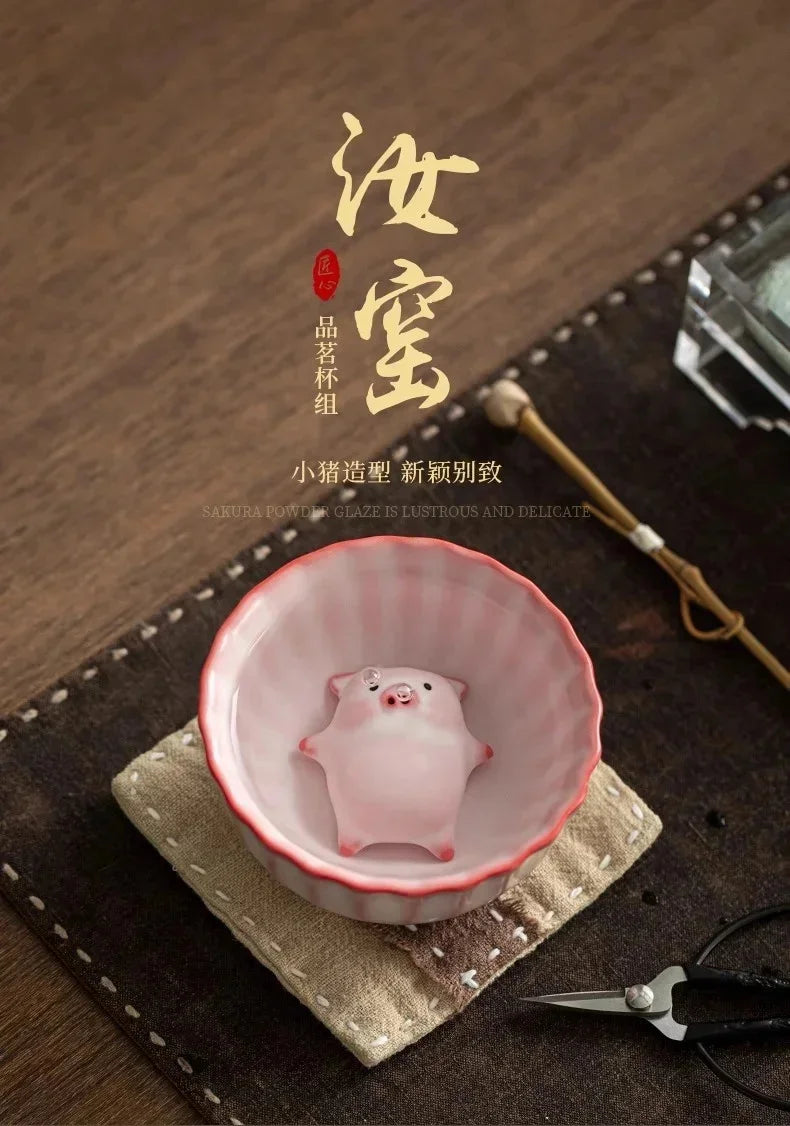 Creative Pig Inside Ceramic Teacup, Funny Bubble Spitting Pig Design, Espresso Coffee Water Mug, Cute Novelty Gift