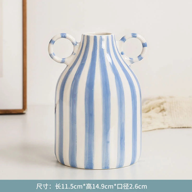 Fun Hand-painted Ceramic Flower Vase With Two Ears Living Room Decoration Accessories Decoración Hogar Home Decor Table Vases