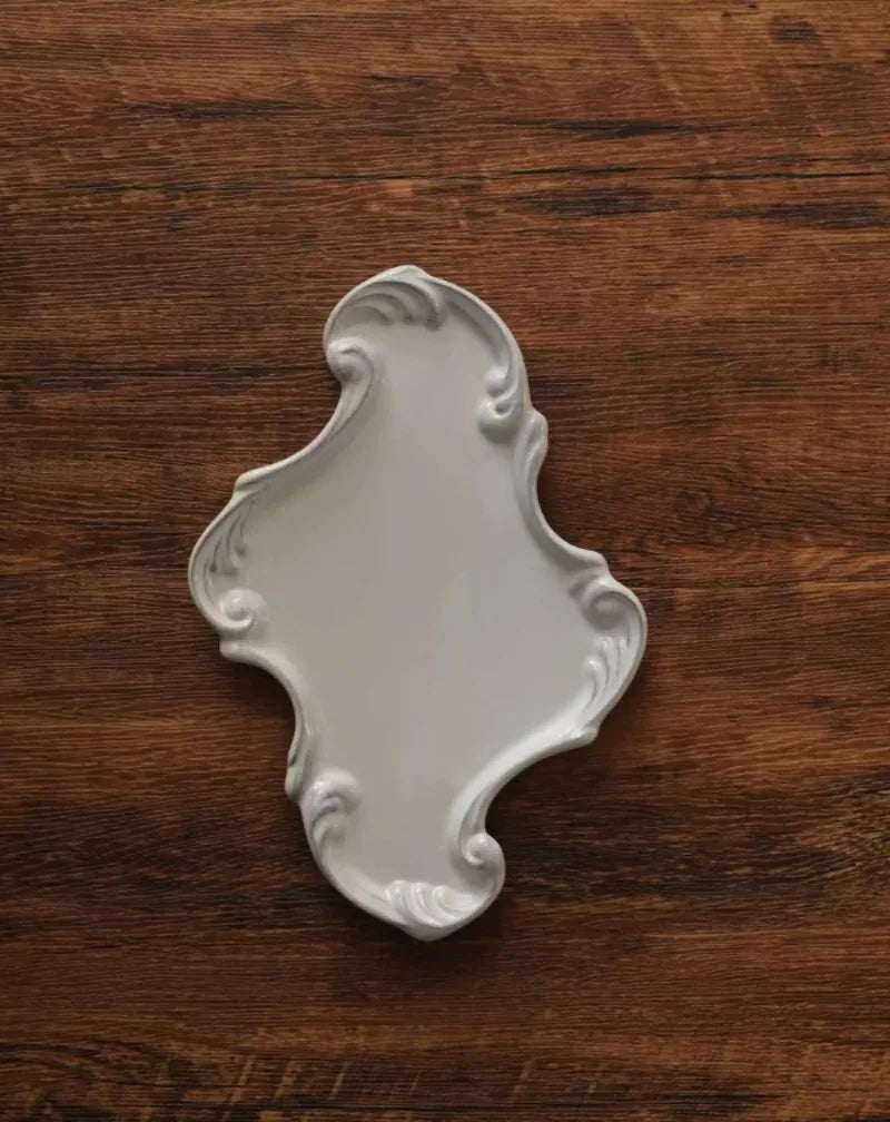 Vintage lace handmade ceramic tray, dining plate, creative bathroom, bedroom jewelry, aromatherapy tray, jewelry dish