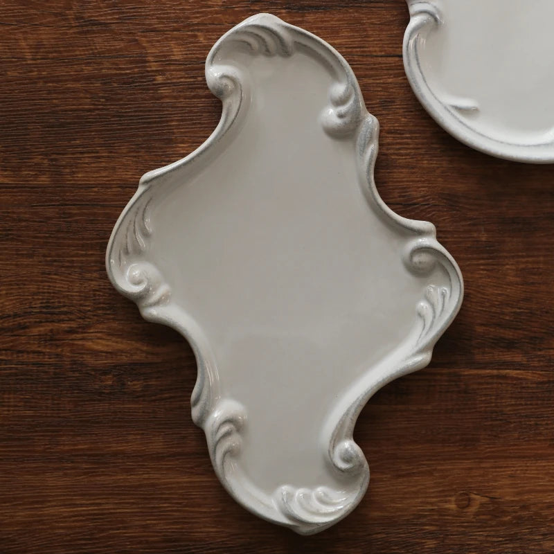 Vintage lace handmade ceramic tray, dining plate, creative bathroom, bedroom jewelry, aromatherapy tray, jewelry dish