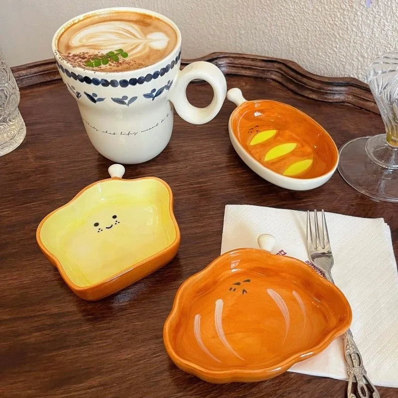 Ceramic bread plate cute croissant pattern dessert plate home creative plate
