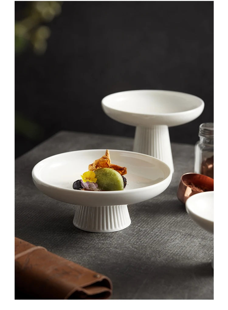High Footed Plate Ceramic Japanese Style Exquisite Small Fruit Platter Snack Plates Office Tea Dish Restaurant Hotel Tableware