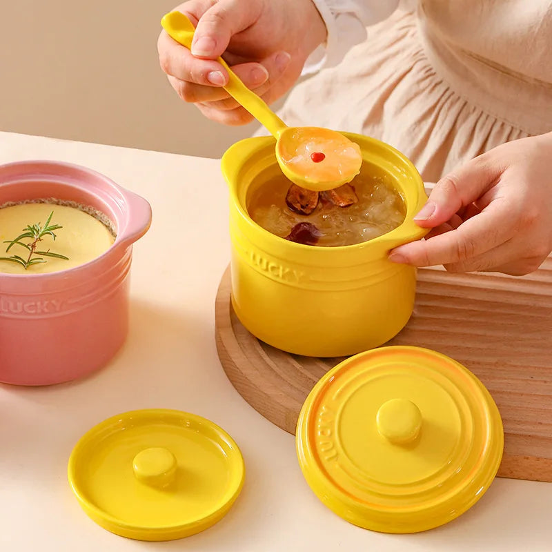 Double Lid Ceramic Bowl,Bird's Nest Steamed Egg Bowl Dessert Cup Stockpot for Boiling, Simmer Cooking Pot Kitchen Cooking Tools