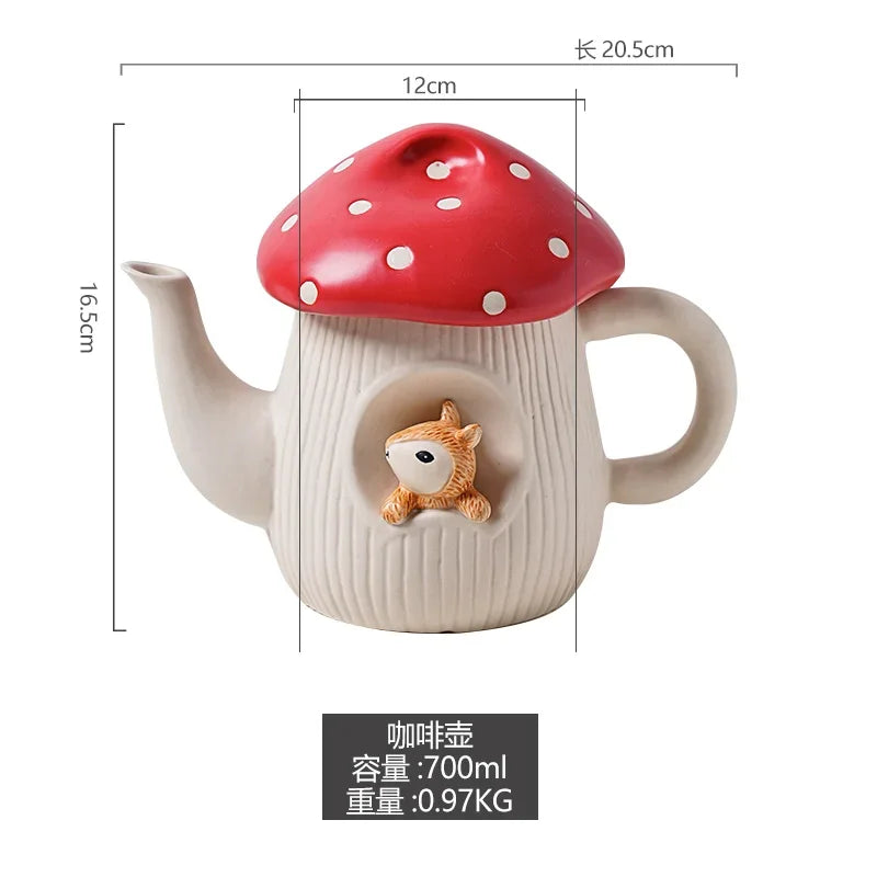 Cute Red Mushroom Ceramic Tableware Coffee Cup Afternoon Tea Set Creative Cartoon Pastry Plate Rice Bowl Salad Plate Dinner Dish