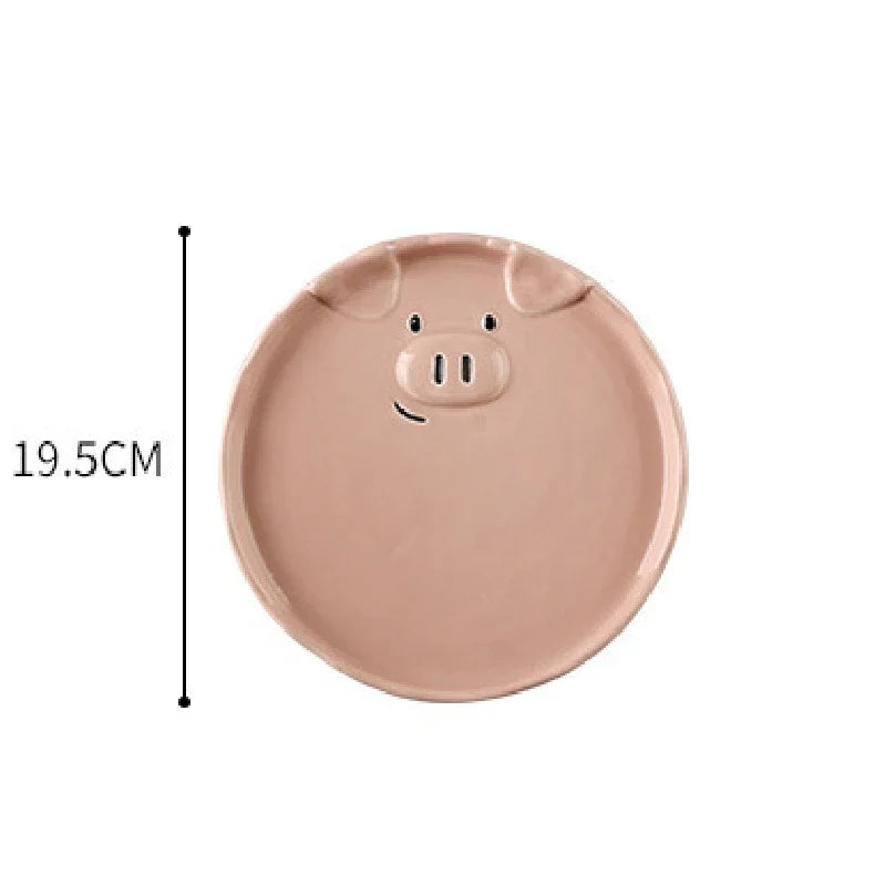 European Creative Cute Pink Pig Tableware Dishes Home Ceramic Plate Breakfast Nordic Wind Irregular Matte Plate Kitchen Utensils