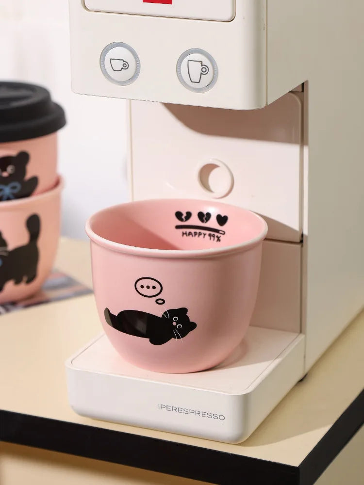 Pink Hand-held Coffee Cup Cute Casual Cup with Lid Female Water Cup French Beautiful Drinking Water Ceramic with Silicone Lid