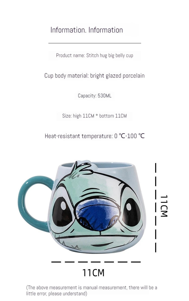 Disney Stitch New Cute Girl High Beauty Fashion Cartoon Creative Pattern Couple Milk Coffee Ceramic Mug Home Dormitory Gift Cup