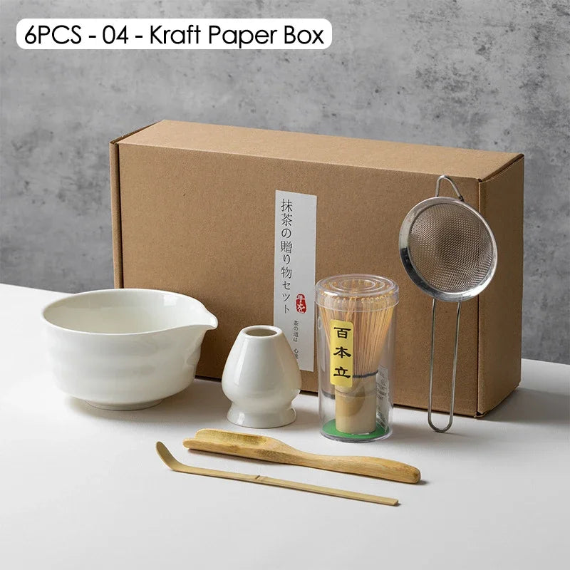 Japanese Matcha Blender Ceremony 4/5/6pcs Set Ceramic Chawan Bowl Bamboo Whisk and Tea Scoop Matcha Tools Kit for Tea Lovers