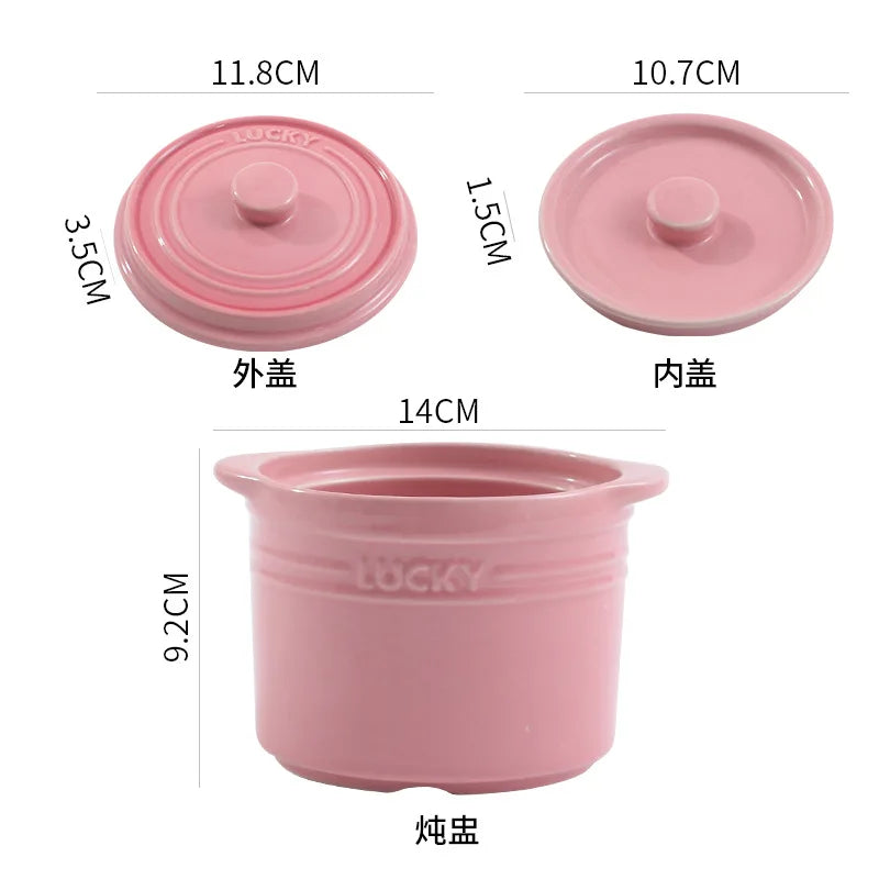 Double Lid Ceramic Bowl,Bird's Nest Steamed Egg Bowl Dessert Cup Stockpot for Boiling, Simmer Cooking Pot Kitchen Cooking Tools
