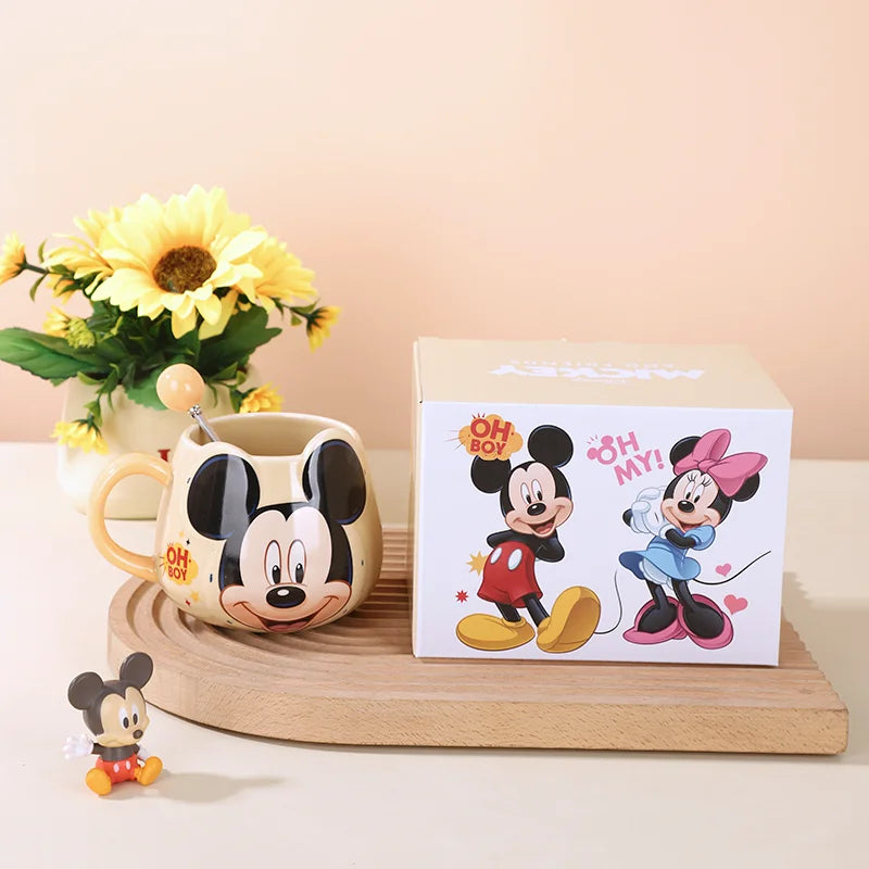 Hot Disney Mickey Mouse Minnie Coffee Mugs Cute Cartoon Donald Milk Mugs Creative Mugs Handle Kids Water Cup With Handgrip 450ml