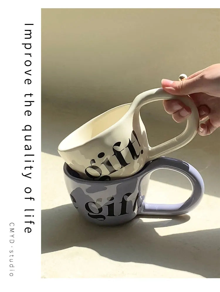 350ml Large Capacity Ceramic Mug Hand Pinched Big Ears Home High Value Water Cup Milk Coffee Cup Couple Pair Gift Cup