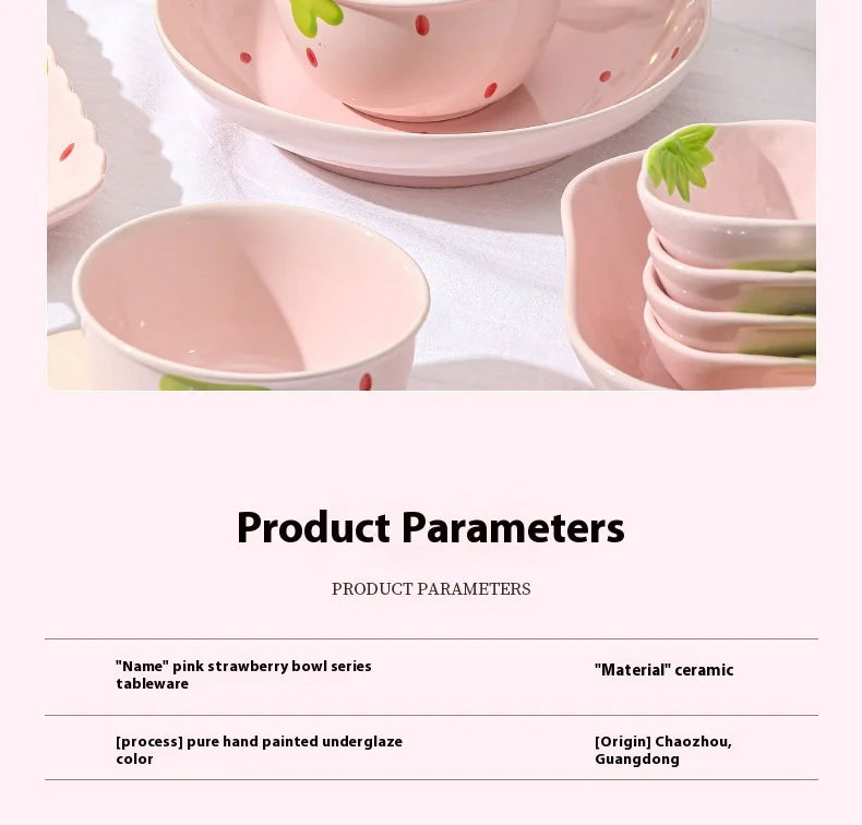 Cute Strawberry Ceramic Bowl Set For Home Use High Aesthetic Instant Noodles Salad Dessert Dining Tableware Kitchen Supplies