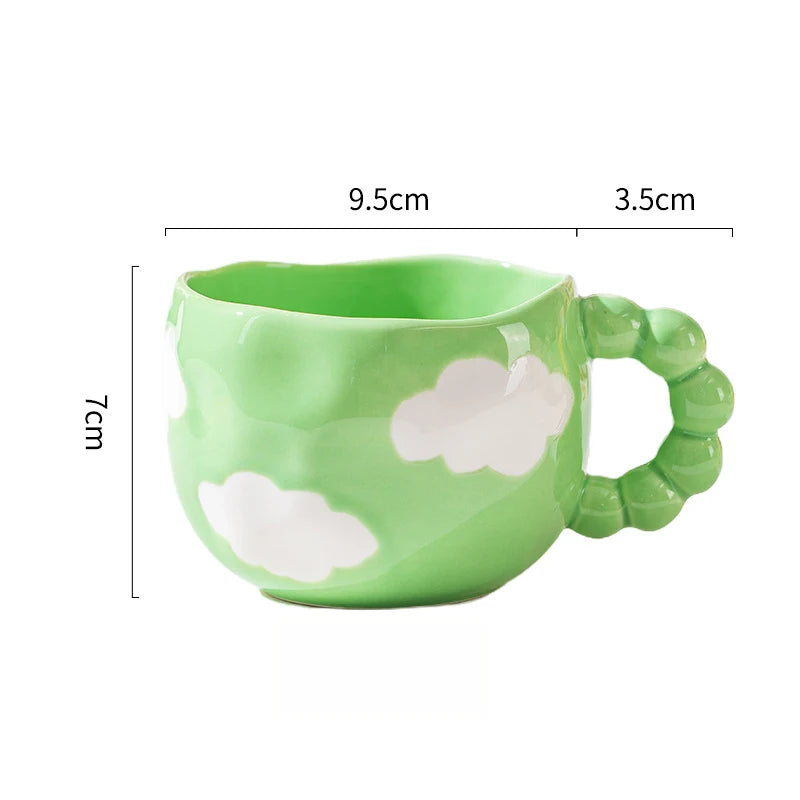 Cute Ceramic Mugs Cloud Heart Pattern Coffee Cups Flower Milk Tea Cup 250ML Drinkware Kitchen