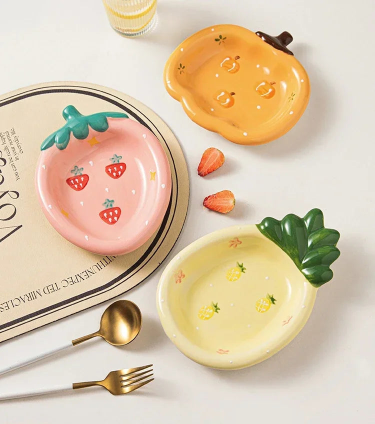 Fruit Plates Ceramic Household Cute Dessert Plates Salad Plates Home Desktop Fun Decoration Plates Mini Trays Kitchen Oil Plates