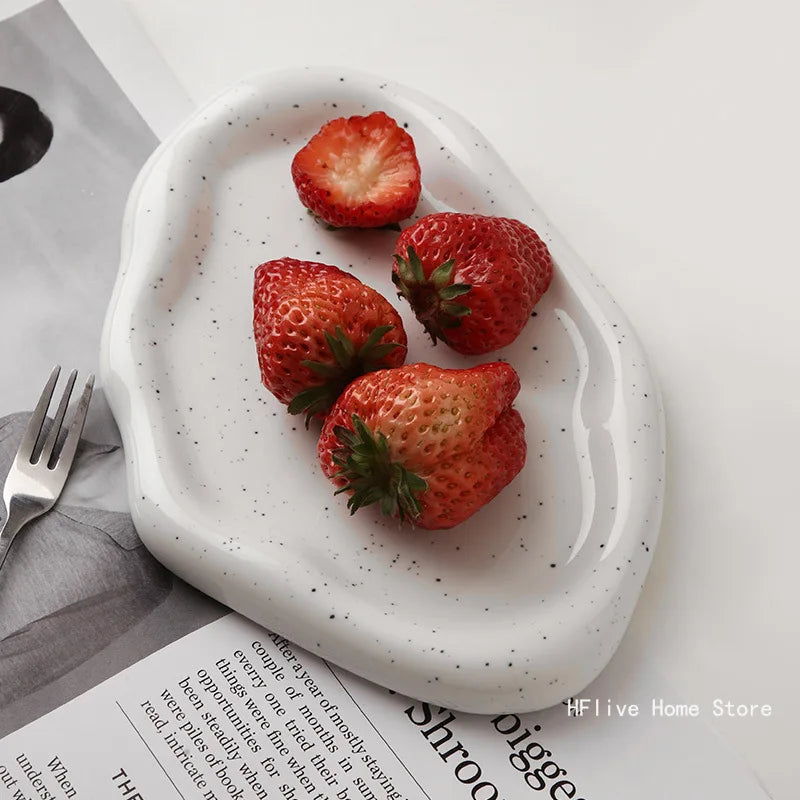 Nordic Silver Plated Ceramic Dish Irregular Tray Decorative Jewelry Organizer ins Creative Tray Luxury Ceramic Storage Tray