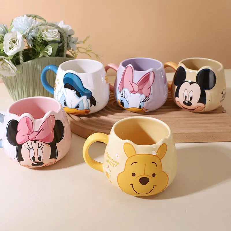 Hot Disney Mickey Mouse Minnie Coffee Mugs Cute Cartoon Donald Milk Mugs Creative Mugs Handle Kids Water Cup With Handgrip 450ml