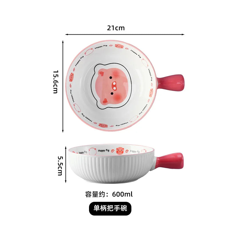 Cute Pig Ceramic Bowl Set Under Glaze Color Home Tableware Porcelain Dishes New Design