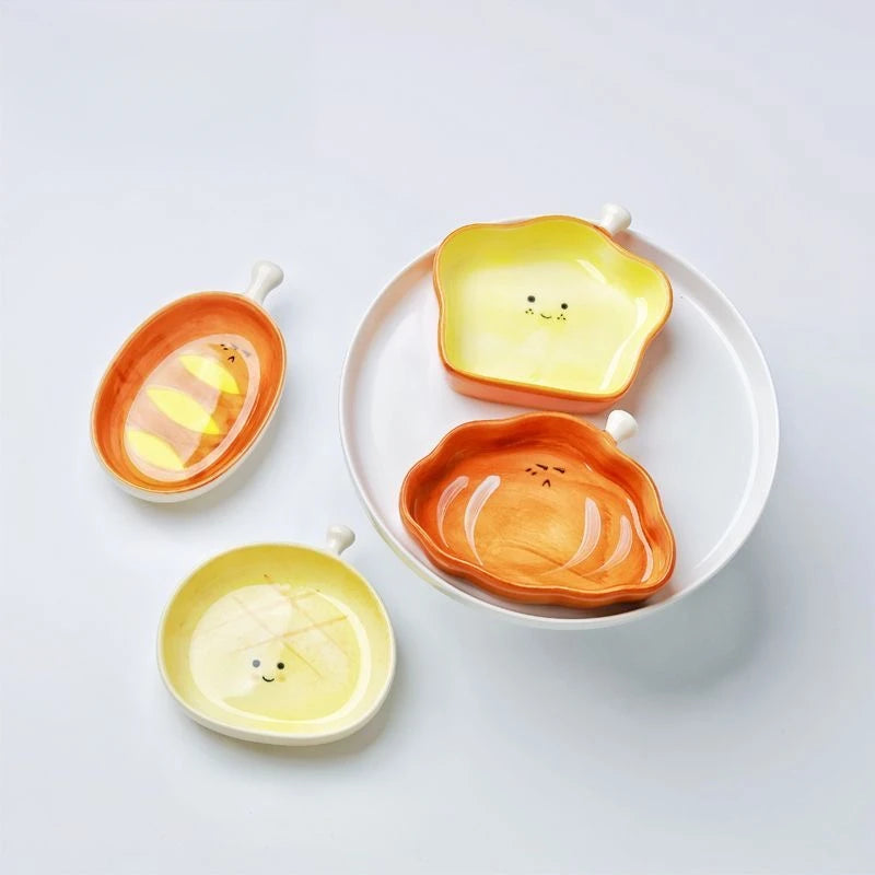 Ceramic bread plate cute croissant pattern dessert plate home creative plate