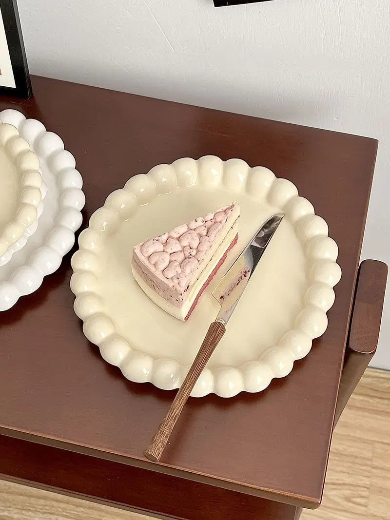 Cream Ins Ceramic Plate Bead Ordering Plate Milk Whisper Korean Wind Bead Edge Dessert Plate Breakfast Dish Home Tableware
